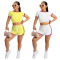 Sexy solid color slim side stripe Top + shorts two piece women's fashion suit