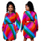 Fashionable sexy pleated rainbow print dress（Belt not included）