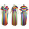 European and American style Rainbow Stripe Print large suit summer fashion V-neck lace up two-piece set