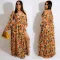 Sexy Chiffon Long Sleeved off shoulder print dress