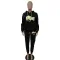 Lettered printed sweater sports loose set