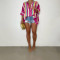 Short front and long back fashionable casual color striped loose shirt
