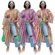 Fashion stripe slit pocket bandage loose long coat