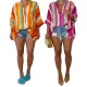 Short front and long back fashionable casual color striped loose shirt