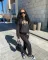 Lettered printed sweater sports loose set
