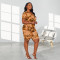 Large camouflage print short sleeve two-piece set