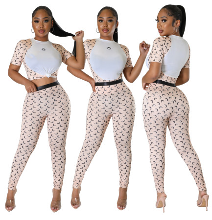 Autumn new fashion printed short sleeve pants two-piece set