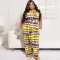 European and American large women's printed bandage fashion casual two-piece set large women's fashion set