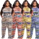 European and American large women's printed bandage fashion casual two-piece set large women's fashion set