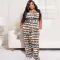 European and American large women's printed bandage fashion casual two-piece set large women's fashion set