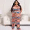 European and American large women's printed bandage fashion casual two-piece set large women's fashion set