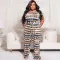 European and American large women's printed bandage fashion casual two-piece set large women's fashion set