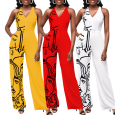Sexy fashion printed V-neck Jumpsuit