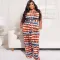 European and American large women's printed bandage fashion casual two-piece set large women's fashion set