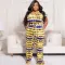 European and American large women's printed bandage fashion casual two-piece set large women's fashion set