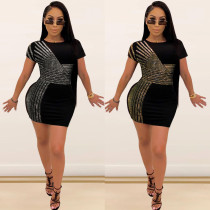 Sexy hip wrap short sleeve hot drill dress