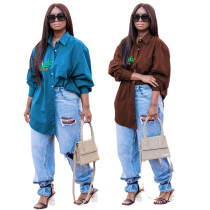 Blue Lapel long sleeve temperament commuter single breasted cardigan large female print lining