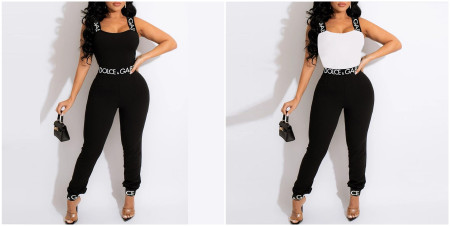 Sexy suspender letter casual Jumpsuit