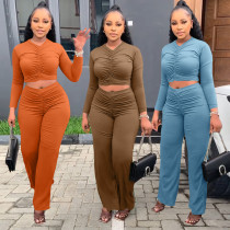Pleated top pants casual sports two-piece set