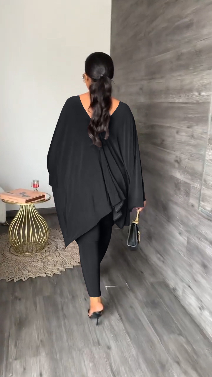 V Neck Bat Sleeve Elegant Printed Blouse