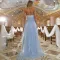 Chest wrap off shoulder split evening dress