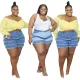 Large multi-layer edging denim shorts