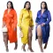 Lace up high split solid long sleeve dress