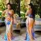 Summer new print suspender fishtail skirt two-piece set