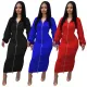 Solid color double zipper pleated sleeve dress long skirt
