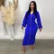 Solid color double zipper pleated sleeve dress long skirt