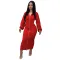 Solid color double zipper pleated sleeve dress long skirt