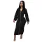 Solid color double zipper pleated sleeve dress long skirt