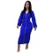 Solid color double zipper pleated sleeve dress long skirt