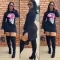 Short front and long back Sexy Lip split long sleeve Hooded Dress