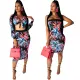 Fashion flower print two dress set