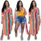 Colorful print stripe button pocket dress