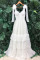 Shoulder covering lace up white evening dress