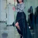 Fashionable black long gilded slim dress