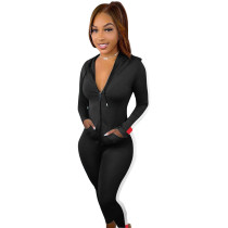 Multi panel zipper hooded casual suit