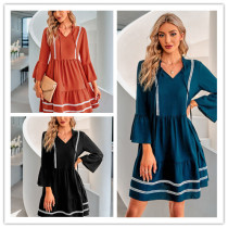 Casual solid color V-neck Ribbon Dress