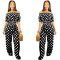 Fashionable new one line collar wave point two-piece wide leg pants