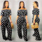 Fashionable new one line collar wave point two-piece wide leg pants