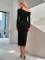 Fashion slant shoulder solid color slim knit dress