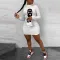 Round neck long sleeve head positioning print dress