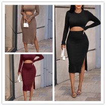 Fashion casual round neck looped dress