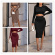 Fashion casual round neck looped dress