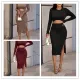 Fashion casual round neck looped dress