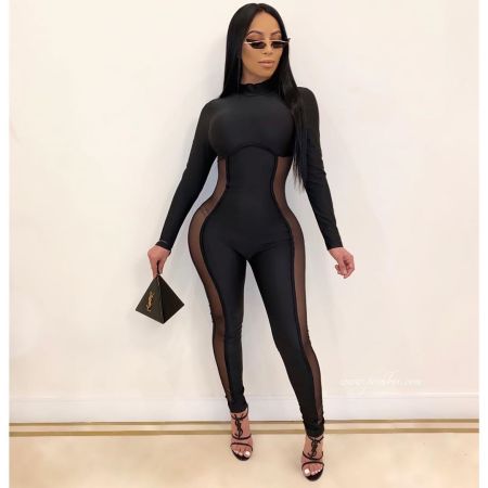 Sexy perspective tight mesh stitched one-piece pants
