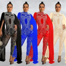Hot drill mesh pants sleeveless shoulder coveralls