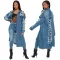 Ripped long sleeve shoulder off denim trench coat